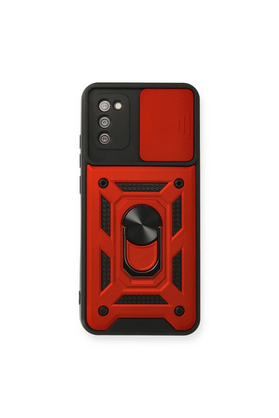 eco port حافظة سامسونج جالاكسي A03s مع حلقة عدسة من السيليكون - أحمر