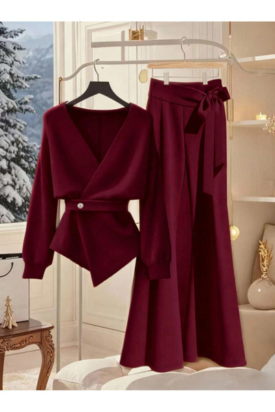 TESY Bluz Pantolon İkili Takım Bağlama Detaylı Rahat Kalıp