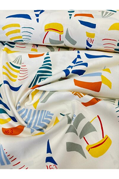 EDA HOME TEKSTİL GEMİ DESENLİ DUCK BEZİ KETEN KUMAŞ 1 METRE (100X140 cm)