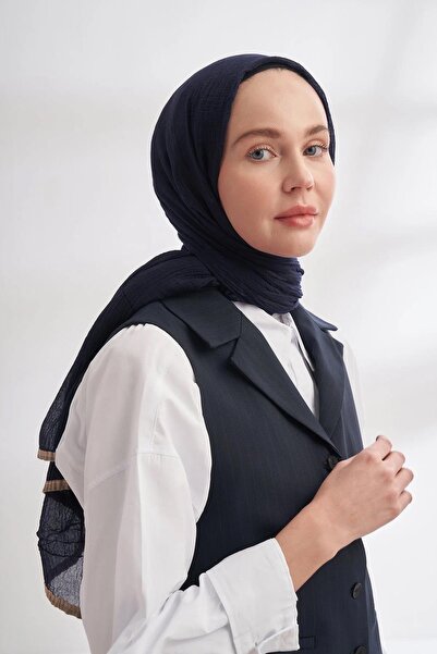 ARMANDA Muslin Piping Shawl - Navy Blue