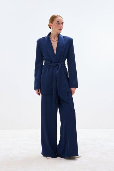 Sateen Satin Trousers - Navy Blue