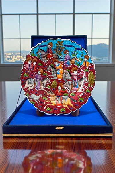 YOOS Kadife Kutulu 30Cm El Yapımı Osmanlı Minyatür Sanatı İşçiliği Çini Tabak...