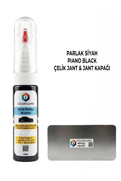 COLORGUARD Parlak Siyah Piano Black Jant Kapağı Rötuş Boyası 2 in 1 Şişe ve P...