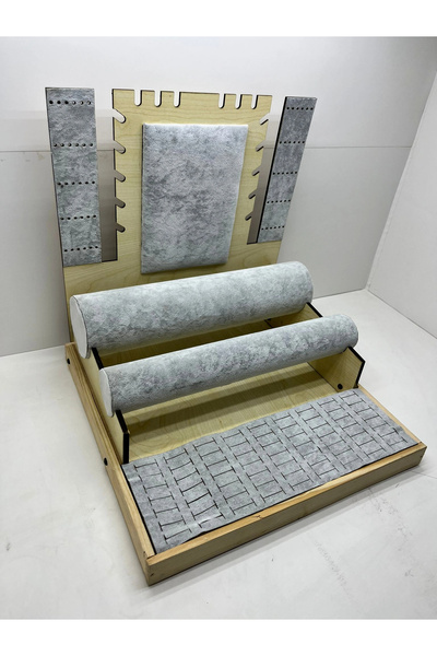 MeGass Dekor Wooden Suede Coated Gray Color 35/35 cm Jewelry Display Stand