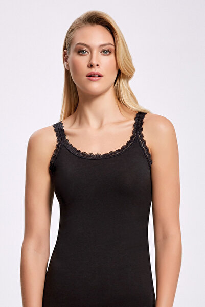 İlke 6 Pieces, Women's Tank Top, Lace Straps, 92% Cotton & 8% Lycra