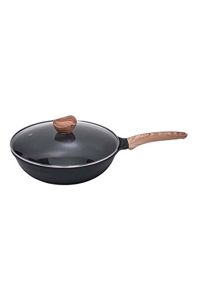 Alberto Non Stick Wok Pan With Glass Lid Black 30cm