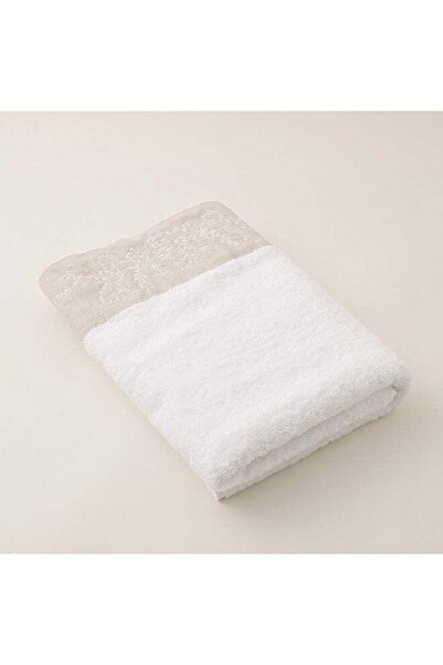 Boutique Blanche 100% Cotton Embroidered Towel With Linen Border Bath Towel 7...