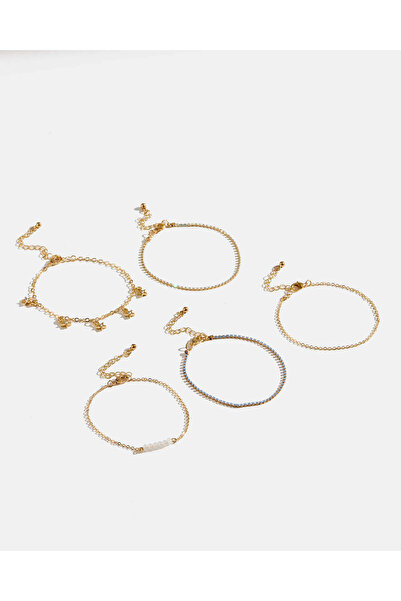 REDTAG Women Gold Embellished Bracelet Set (5 Piece)