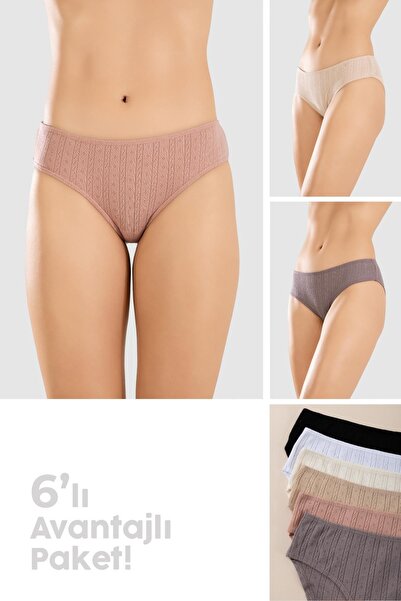 BAYKAR Kadın %100 Pamuk Fitilli Slip Külot 6'lı Paket 8454 Renkli