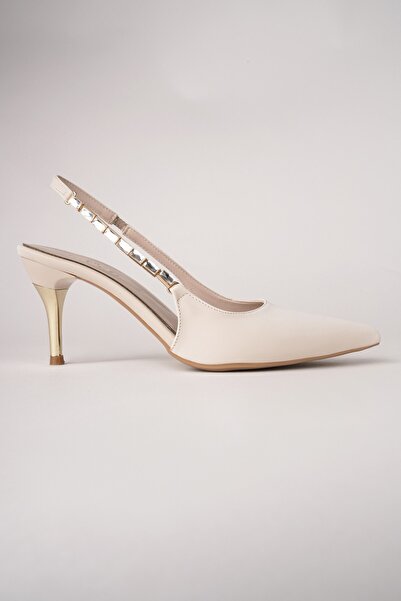 MUGGO Vi̇vara Chain Detailed Pointed Toe Open Back Women's Heeled Shoes