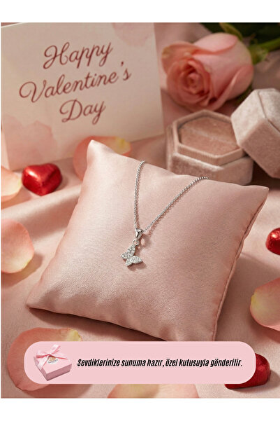 SWANOVAJEWELRY Çelik Kararmaz Zirkon Taşlı Minimal Kelebek Kadın Kolye (Özel ...