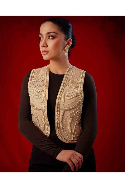 FAAYRA fashionhouse El yapımı inci detaylı kadın yelek