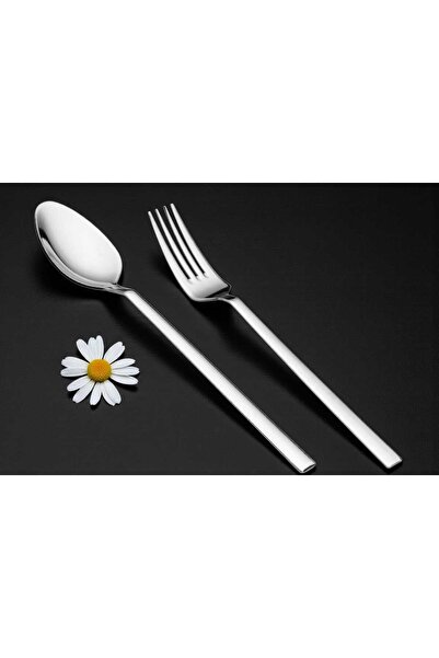 Gül Mutfak 12 Pieces 6-Person Dessert Spoon Dessert Fork Simple Flat Model