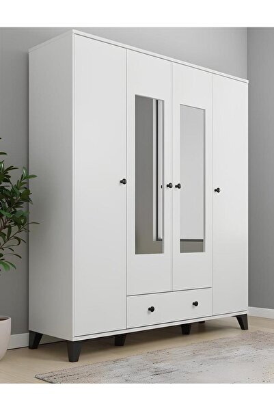 KuzeyLife Nevada 4 Kapaklı Ekstra Derin Aynalı Gardırop