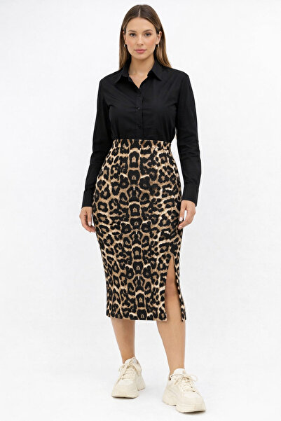 MYZ LİFE Fitilli Kaşkorse Kumaş Yüksek Lastikli Bel Önden Yırtmaçlı Diz Altı ...