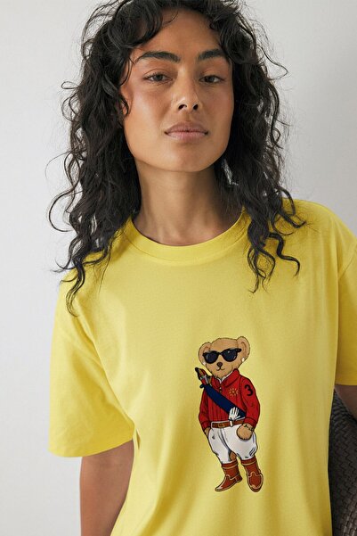 The Champ Clothing Women's Oversize T-Shirt Milo Bear Printed Yellow – Crew N...