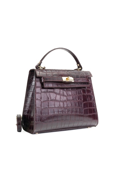 Posete Fagaras Poseta Piele Teresa - Croco - Bordo, Geanta Casual din Piele N...