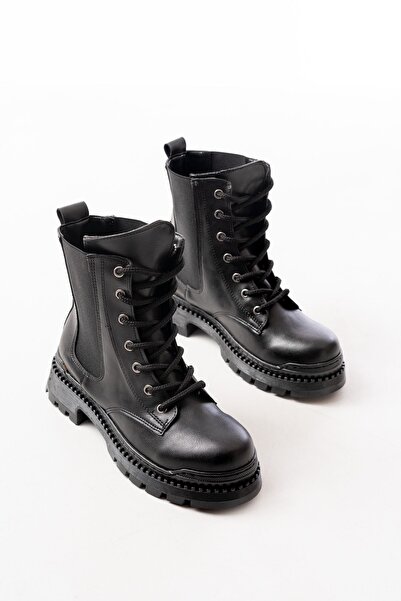 Zerenyus حذاء نسائي يومي مطاطي برباط وكعب مسطح من الجلد الأسود الفاخر من Exİn...