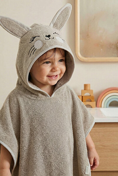 Kanz Bebek Panço Banyo ve Plaj Havlusu %100 Pamuk Kapüşonlu Nakışlı Figürlü -...