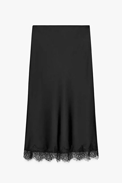 Ded COLLECTION Fusta lungă din satin pentru femei, cu detaliu din dantelă și ...