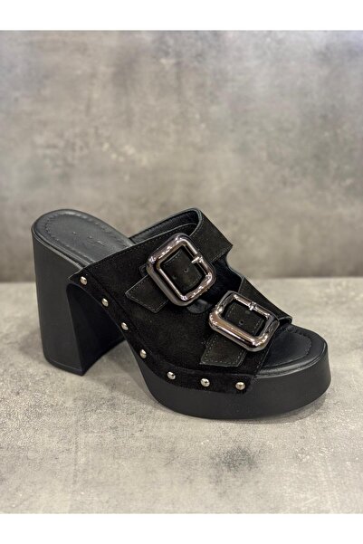 Zeyn Handmade Genuine Leather Clogs with Wedge Heels (Heel Height 12 cm)