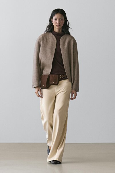 Massimo Dutti Kısa keten karışımlı ceket