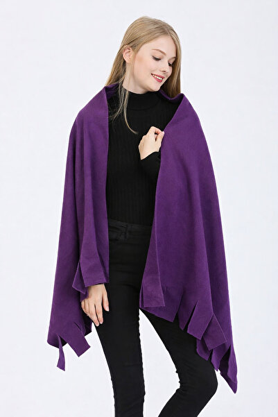 Deafox Purple Tassel Detail Fleece Shawl