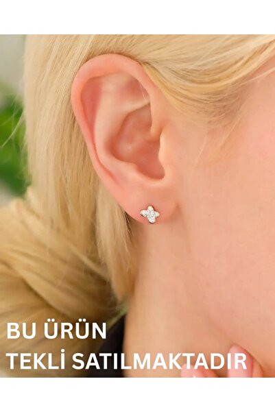 YCL JEWELLERY (TEKLİ) 8 Ayar Altın Yonca Zirkon Taşlı Küpe