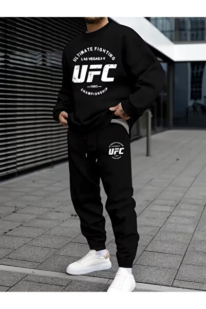 AEMİ Unisex Ufc Printed Crew Neck Top and Bottom Set