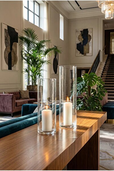 GLASSY Yaşam Alanlarınıza Dev Zarafet: El İşçiliği Silindir Şeffaf Cam Vazo- ...