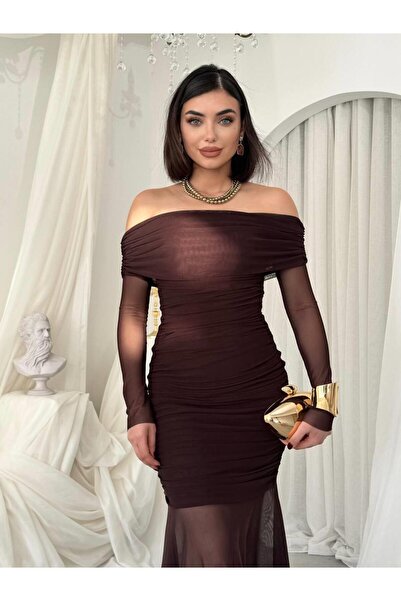 MODA DURAĞI RİSE STRAPLEZ ELBİSE Kahverengi