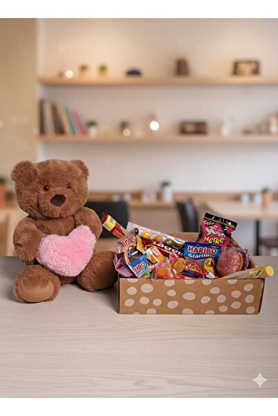 Toyaso Sevimli Kahverengi Ayıcık 30cm ve Nostaljik Çikolata Paketi Hediye