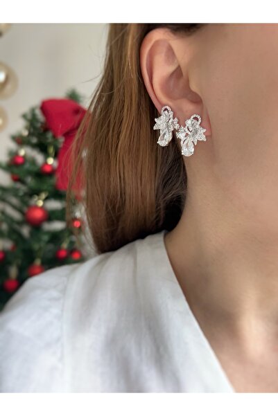 ToffyStore Vip Silver Leaf Detailed Design Earrings