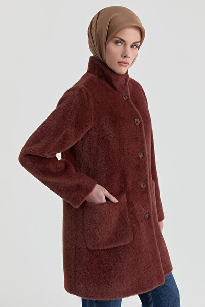 Tuğba Dik Yakalı Kaban - Taba