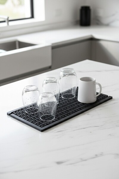 ZQ Polimer 15x33 cm Kauçuk Bar Mat, Bulaşık Kurutma Matı, Tencere Altlığı, Ca...