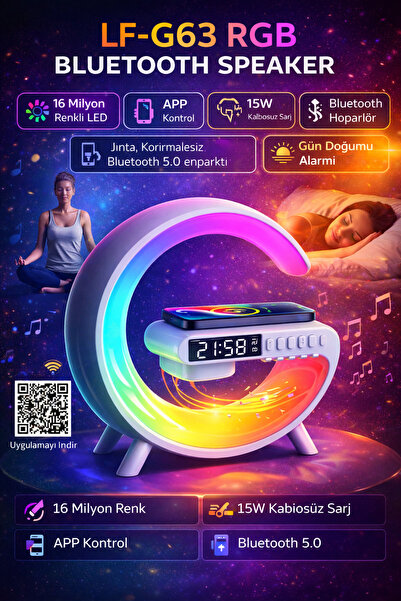DigiMonster LF-G63 RGB Bluetooth Hoparlör & Akıllı LED Gece Lambası App Kontr...
