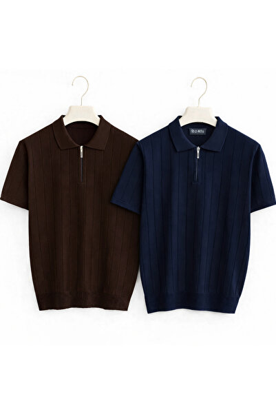 zs zaos fashion Σετ 2 ανδρικών πλεκτών πουλόβερ με φερμουάρ poloyaka, υψηλής ...