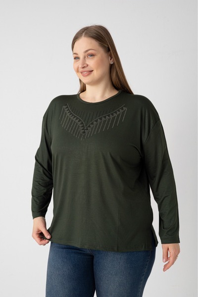 Orly More Viscose Fabric Mini Slit Plus Size Long Sleeve Combed Cotton Blouse