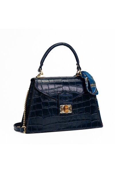 Posete Fagaras Noemi Leather Purse - Navy Blue, Casual Bag Made of Genuine Le...