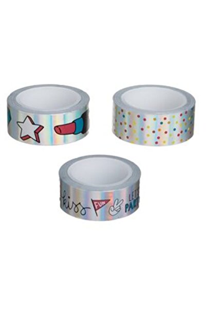 SHOPIENS Bandă adezivă holografică argintie Washi cu modele 5 m x 1,5 cm - 3 ...