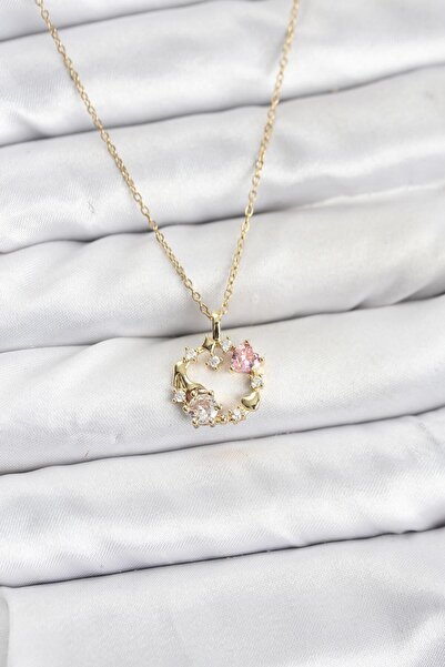 STİLLOVE سلسلة من الفولاذ 316L باللون الذهبي مع تفاصيل حجر وردي على شكل إكليل...