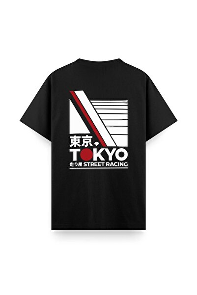 Oksit Tokyo Street Racing Back Printed Oversize Unisex Cotton T-Shirt Jdm Design
