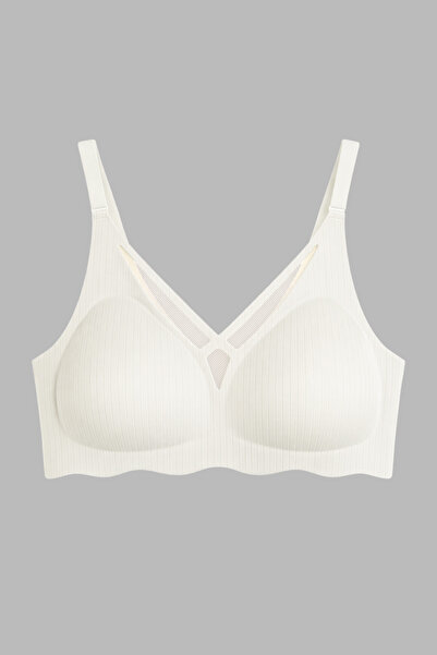 Cottonhill Seamless Bra - Liny |   Cream Laser Cut Seamless Line Patterned Lo...