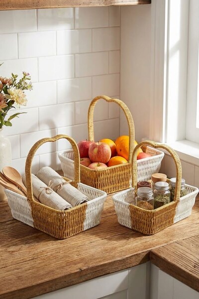 Buffer ®   Interlocking Set of 3 Double-Colored Rectangular Plastic Rattan Ba...