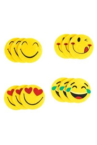 SHOPIENS Set de emoji-uri din fetru galben cu autocolante Ø4 cm - 12 buc