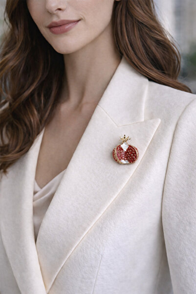 Modex Kırmızı Kabartma Detay Nar Broş (3cm)