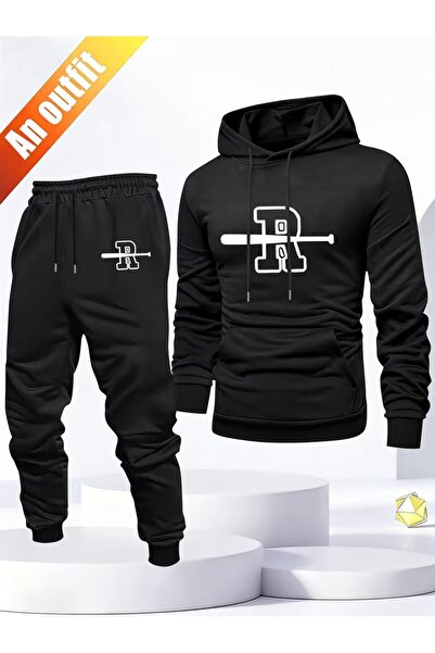 AEMİ Unisex Printed Hooded Top and Bottom Set