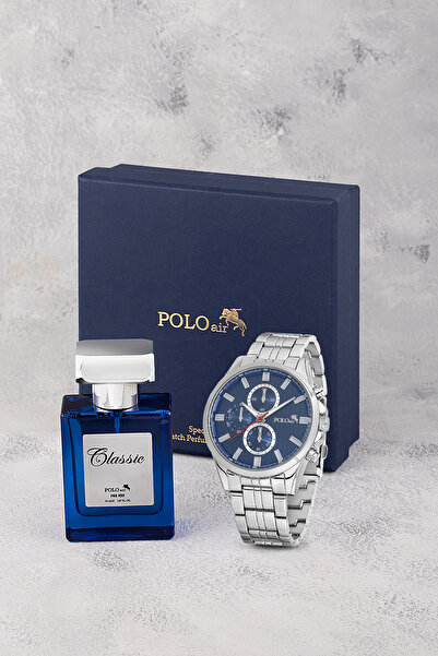 Polo Air Erkek Kol Saati Ve 55ml Parfüm Hediyelik Kutusunda Set Gümüş Laciver...