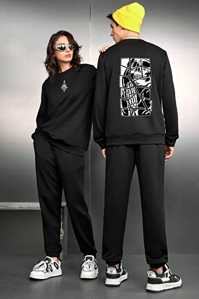 AEMİ Unisex Back Printed Hooded Oversize Top and Bottom Set