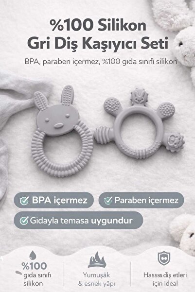 CKM silikon 2Li Bebek Diş Kaşıyıcı Tavşan Model Parmak Model Dişlik